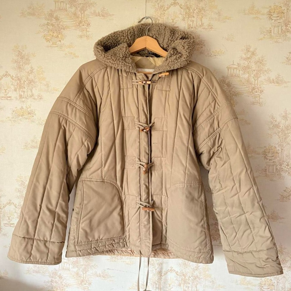 Vintage 70s tan quilted sherpa toggle jacket boho retro